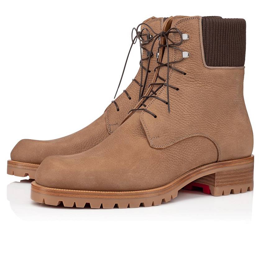 Men's Christian Louboutin Trapman Creative Leather Lace Up Boots - Brown [0532-684]